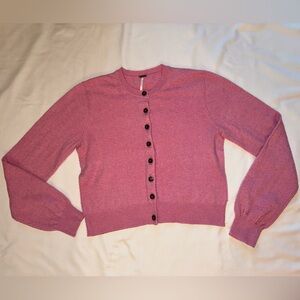 Free People Button-Front Knit Cardigan – Size L – Dusty Rose Pink